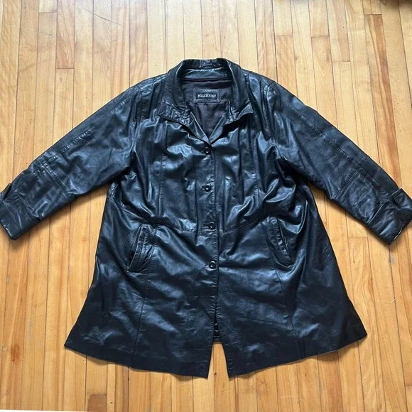 Pelle & Fino Womens Black Leather Button Up Collar Jacket Coat - Picture 1 of 9